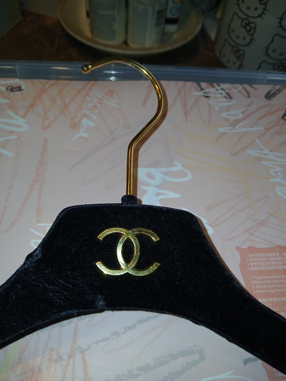 CHANEL Black Velvet Gold-Accent Coat Hanger Authentic